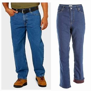 2 Pairs Blue Mountain Men's Fleece Lined Jeans 36x30